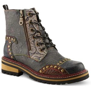 L'Artiste Rugup Leather Combination Boots Artsy Patch Boho Grunge Fairy 39/8.5-9